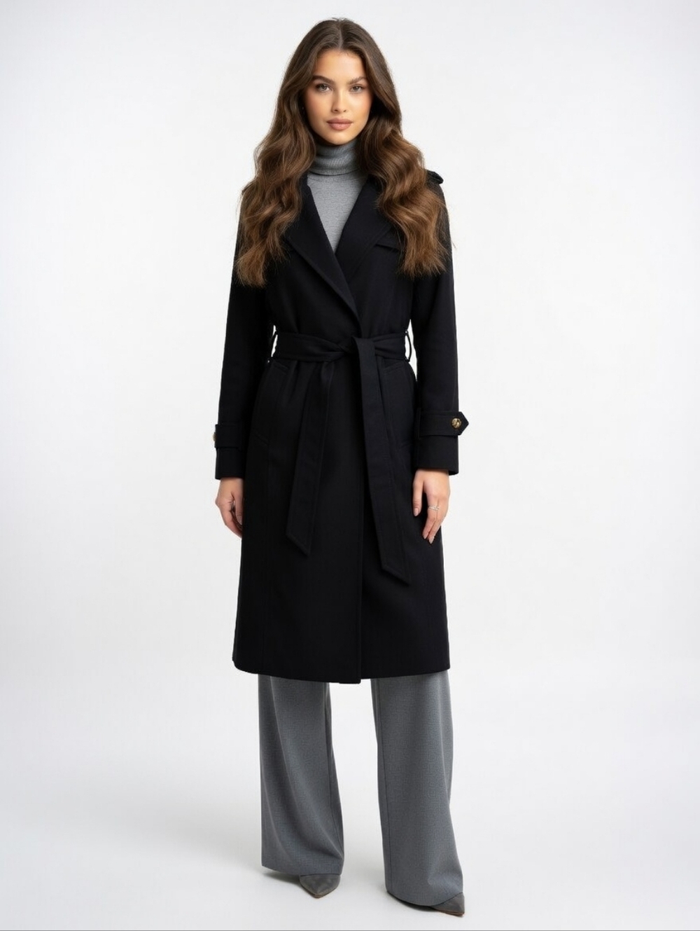 Express Black Trench Coat with Belt